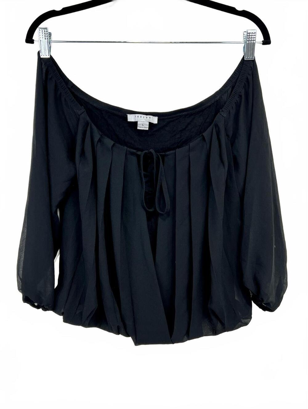 Favlux Size Large Black Off-Shoulder Blouse with Tie Detail